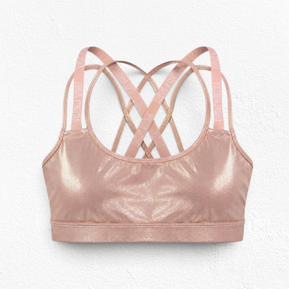 Victoria Sport So Strappy Rose Gold Metallic Sports Bra Size XS Wireless NWT '19